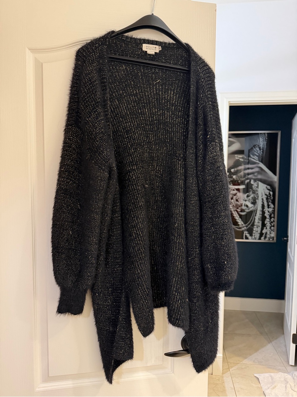Molly Bracken Open-Front Cozy Knit Cardigan Sweater with gold weaved through